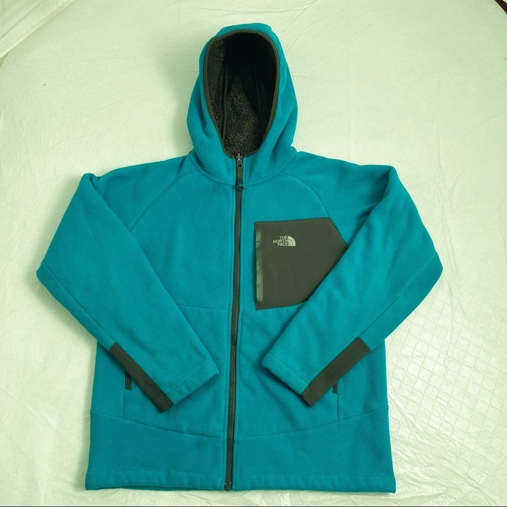 The North Face Chimborazo technical fleece full zip hoodie jacket teal gray